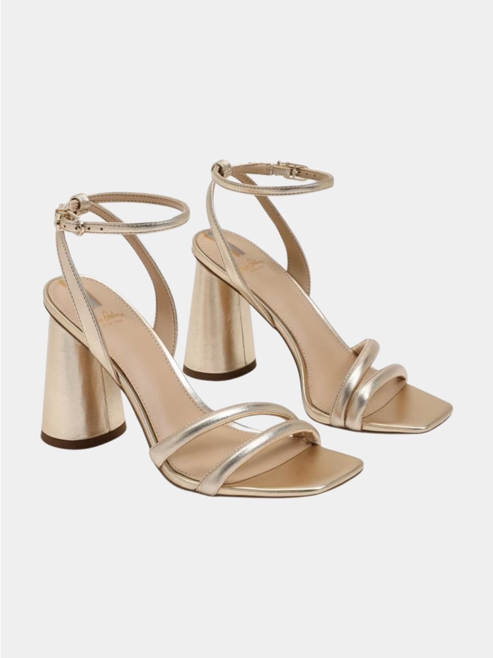 Sam Edelman Metallic Gold Block Heel Ankle-Strap Sandals